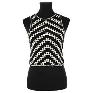 Zimmermann Black and Cream Chevron Crop Top